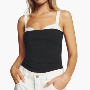 Reformation Harlan Knit Top Two-Tone Organic Cotton Black White XL